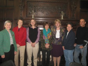 Board Members Margaret Morrissey, Jacob Edwards Library, Southbridge; Kim Cochrane; Henry Whittemore Library, Framingham State University; Nancy Heywood, Massachusetts Historical Society; Karen Cariaini, WGBH; Elizabeth Thomsen, NOBLE network; Ellen Dubinsky, Clement C. Maxwell Library, Bridgewater State University and Joe Fisher, O'Leary Library UMass, Lowell. Photograph by Sadie Roosa of WGBH.— at American Antiquarian Society.