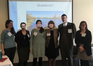 Digital Commonwealth President Elizabeth Thomsen poses with NDSR Boston residents after their presentation. Photo credit: Molly Stothert-Maurer