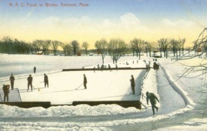 "Ice hockey at Massachusetts Agricultural College."