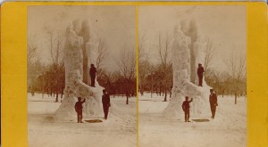 Frozen  fountain on the Common, from the Stereo Slide Collection of the Lawrence Public Library