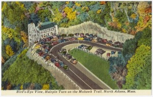 Bird's-eye view, hairpin turn on the Mohawk Trail, North Adams, Mass.