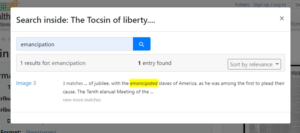 Screenshot of a search box field in the Digital Commonwealth repository, with the heading "Search inside: The Tocsin of liberty"