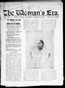 Image of the front page of The Woman's Era newspaper, which includes a story on and photograph of abolitionist and suffragist Lucy Stone.